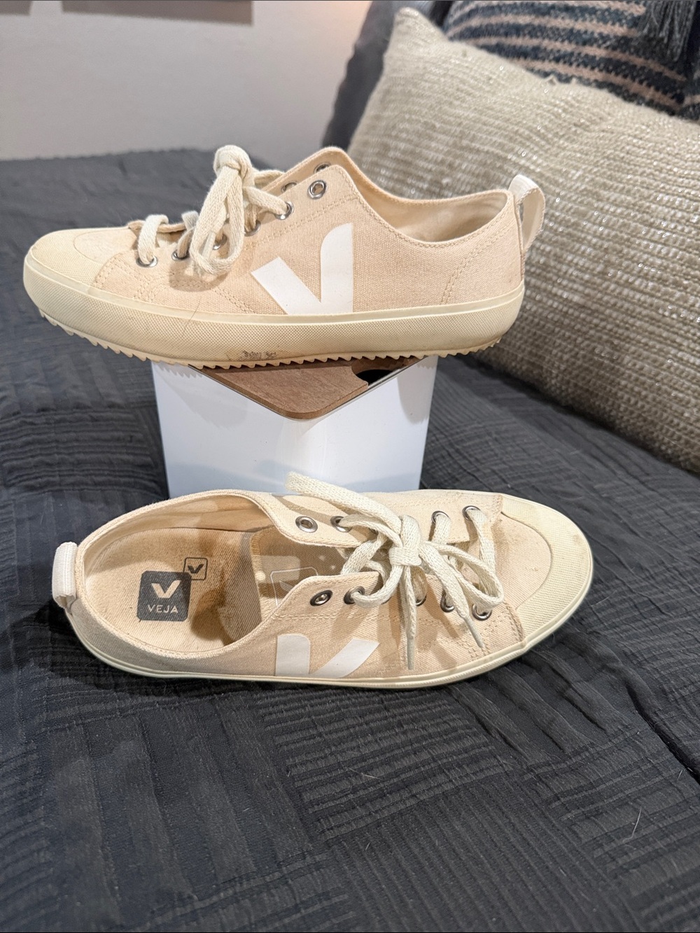 Veja Low-Top Canvas Sneaker in Beige and White